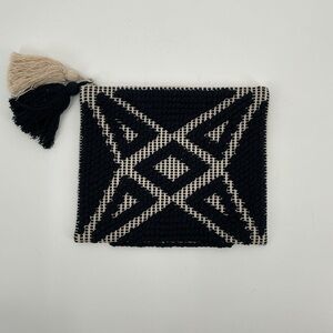 Navy and Cream Bohemian Geometric Patterned Clutch with tassel